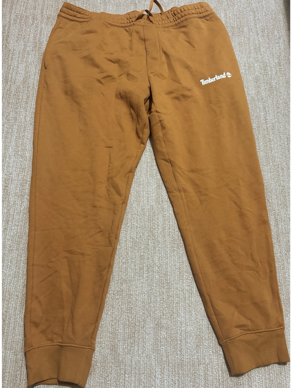 Timberland Sweatpants Men XXL Wheat Brown Logo Fleece Tapered Drawstring Joggers